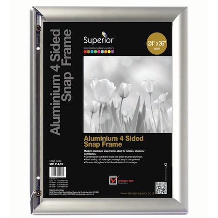 Seco Poster Snap Frame, 24" x 36", Silver SN2436NEW